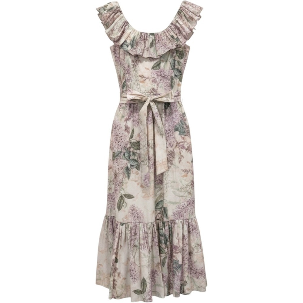Antonio Melani Floral Ruffle Midi Dress Women 0 Lilac Purple Cottagecore Garden